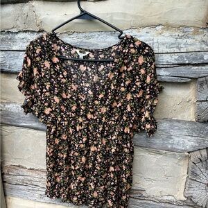 Sim & Sam Floral Black and Pink Women's Top Size L